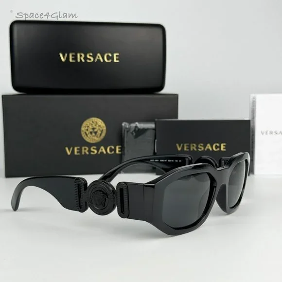 Versace Men Sunglasses Black Grey Rectangle VE4361 Medusa Biggie 536087 NEW